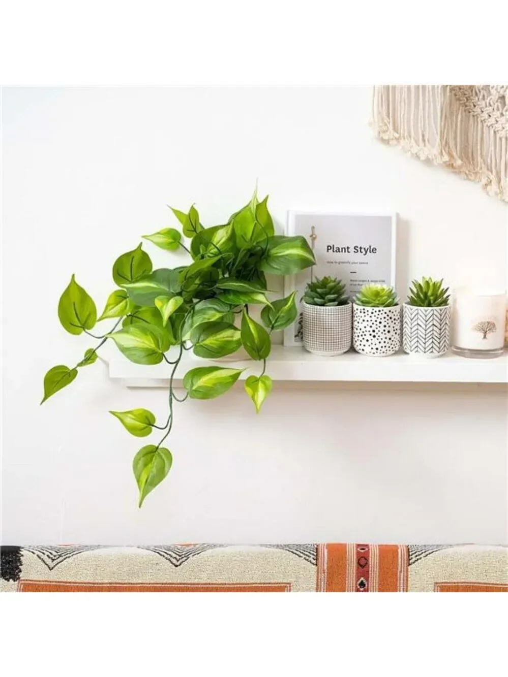 Artificial pothos plant faux trailing ivy in ceramic pot shelf decor indoor outd